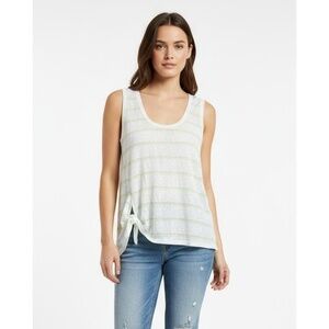 Bobeau White Green Side Knot Striped Sleeveless Tank Top Size Large